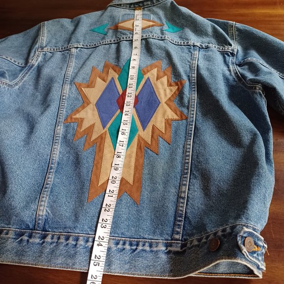 Vtg 90's Levi's Jacket, 70507-0389 Leather Applique, Southwest, Tribal, USA, M - Picture 15 of 15